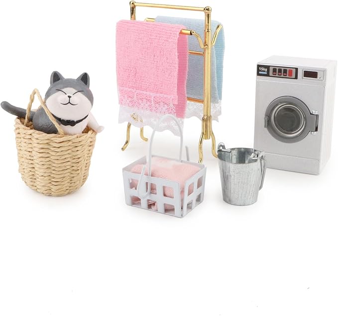 Dollhouse Towel Rack 1/12 Miniature 2PCS Towels & Rail Set for Dollhouse Bathroom Accessories