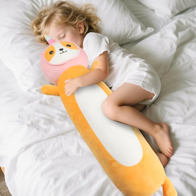 22 Inch Kawaii Unicorn Dog Long Plush Body Pillow Toy, Soft Corgi Shiba Inu Plushies with Stuffy Unicorn Outfit Big Stuffed Animals Gift for Kids Boys Girls, Birthday, Halloween, Christmas