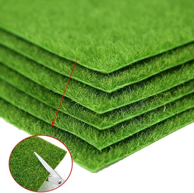 6 Pack Fairy Garden Grass 12 x 12 Inches Miniature Artificial Craft Grass for Dollhouse Ornament DIY Decoration