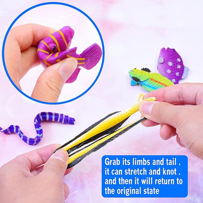 10 Pcs Sea Animal Figurines Bath Toys, Color Changing Toys, Stretchy Ocean Fish Statue, for Kids 3+, for Themed Parties, Cake Topper, Goodie Bag Fillers, Classroom Rewards