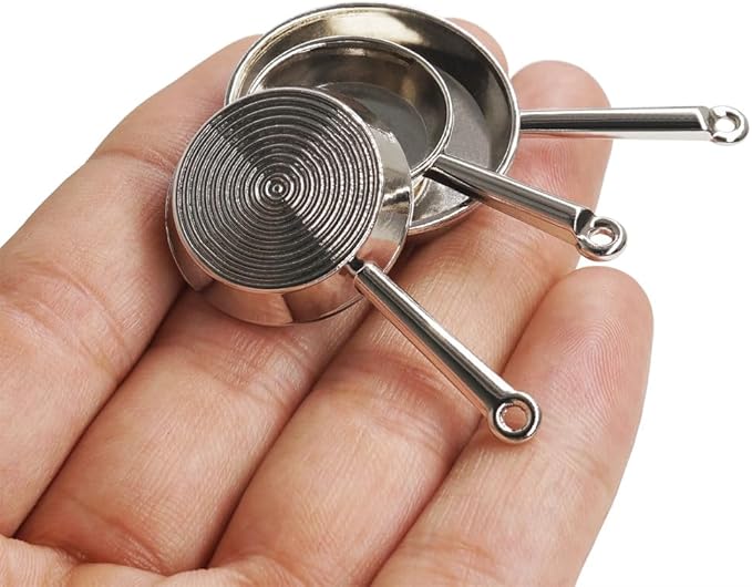 Odoria Dollhouse Frying Pan Miniature: 1/12 Scale Skillet Cookware for Kitchen Restaurant - Mini Kitchenware Cooking Utensils Metal Silver 3Pcs