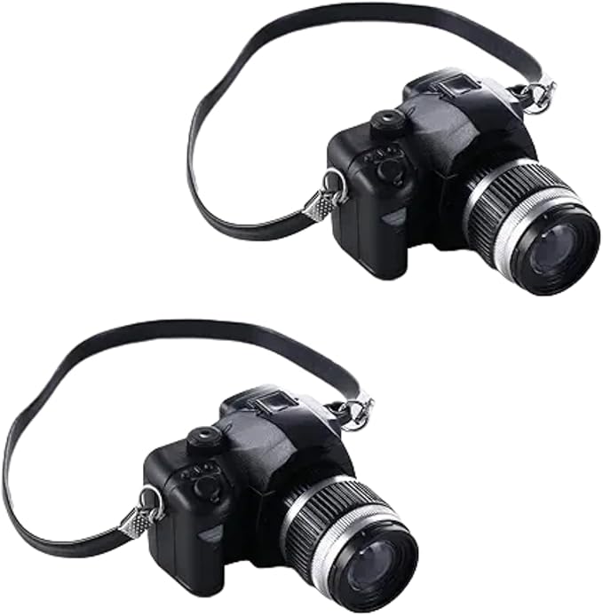 2Pcs Black 1:4 Scale Mini Camera Prop Ornament Vintage Camera Model, Miniature Digital Camera Mini Decoration Accessories Photography Props Ornament