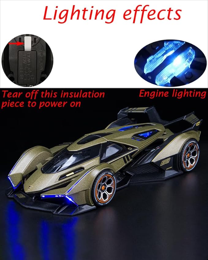 Toy Cars Model Lambo V12 Sports Race Car 1/22 Green Alloy Collectible Diecast Vehicles with Sound and Light