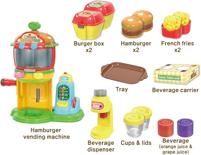 KONGSUNI Series, Talking Hamburger Shop, English Package, Youngtoys playset Bath Restaurant Shower Teeth Veggie Cake Bakery ice Cream Nurse Cooking