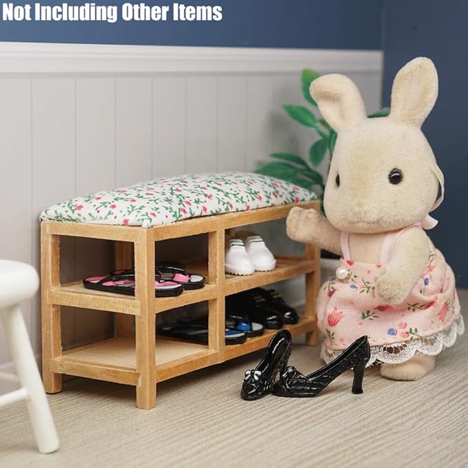 Odoria 1/12 Miniature Shoe Ottoman Bench Shoe Rack Dollhouse Furniture Accessories