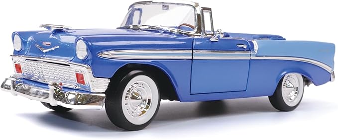 1956 Chevrolet Bel Air Alloy Model Car - 1:18 Scale Classic Lowrider Style Replica with Hydraulic Suspension Display & Custom Wheels - Collector's Edition for Display & Gifting（Blue）