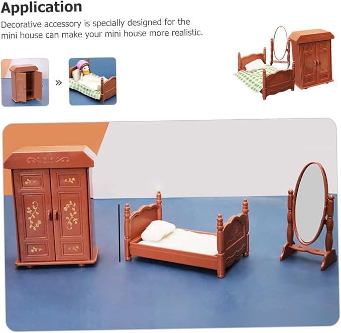 3Pcs Miniature Dollhouse Bedroom Realistic Furniture Accessories for Decorative House Decor for DIY Projects and Creative Play