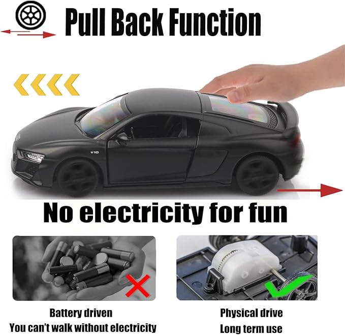1/36 Scale Audi R8 Diecast Model Cars,Pull Back Vehicles Toy Cars,Cars Gifts for Boys Girls (Matte)