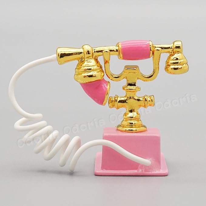 Odoria 1/12 Miniature Rotary Telephone Dollhouse Decoration Accessories, Pink