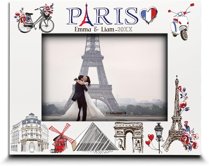 BELLA BUSTA-Personalized Europe Travel Picture Frame– Custom Paris Photo Frame with City & Country-Honeymoon, Vacation, Adventure, Favor Keepsake (Paris (5x7 Horizontal))
