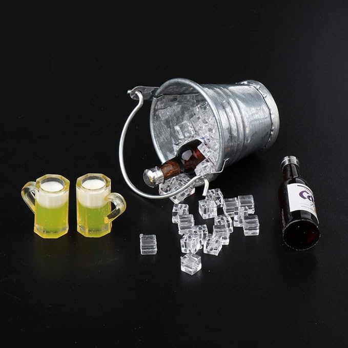 AMLESO 1:12 Dollhouse Ice Bucket Wine Bottle Model Pub Decor