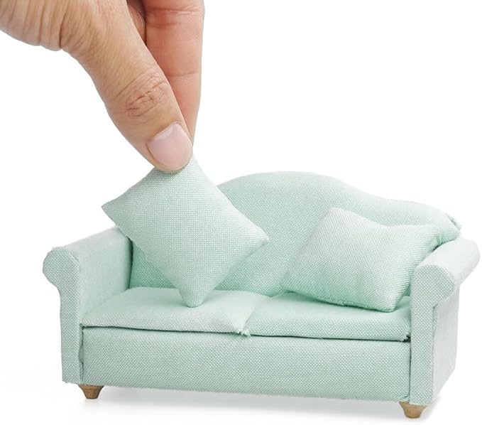 Odoria Dollhouse Couch Loveseat Miniature - 1/12 Scale Upholstered Sofa for Modern Living Room Bedroom - Mini Settee Chaise Lounge Wood Furniture Green
