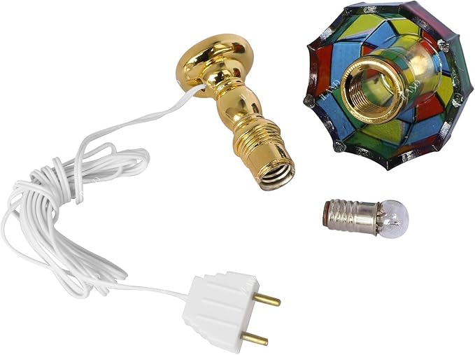 iLAND 1/12 Scale Accessories of Dollhouse Lights, Classic Miniature Lamp for Dollhouse Decoration, Beautiful Mosaic Lattice Table Lamp w/Plug