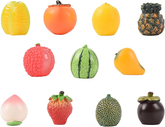 Mini Mixed Fruits 11Pcs, Artificial Fruit Miniature Resin Fruits Figurines Small Fruit Models for Mini Kitchen Scene House Store Display Decoration