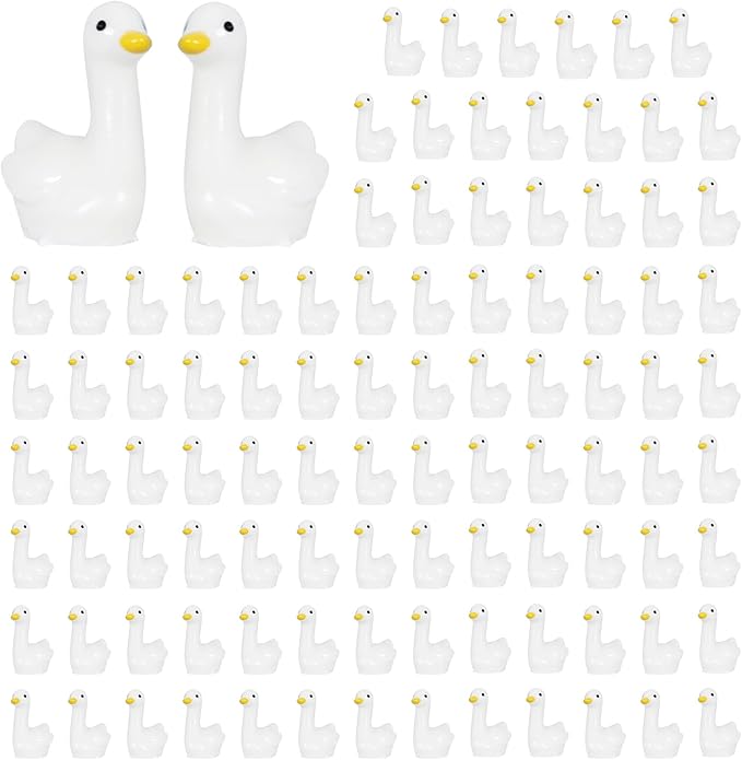 100Pcs Mini Resin Gooses, Tiny Gooses Figurines, Bulk Small Goose Statues,Miniature Resin Animals to Hide for Landscape Decor Cake Topper Party Supplies Birthday or Gifts