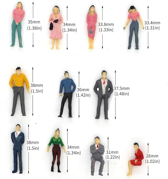 50pcs Building Model Trains Layout 1:50 Painted Figures O Scale Sitting and Standing People Assorted Pose