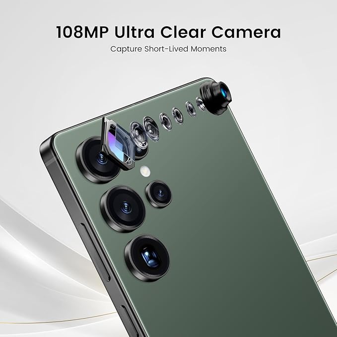 Bnjbmj I25 Ultra Flagship Killer Smartphone - Snapdragon 8 Gen 3, 16GB+512GB, Massive 6.99" FHD+ Display, 108MP+68MP Pro Cam, 7000mAh 2-Day Battery, Android 14, Includes Stylus Pen (Green)