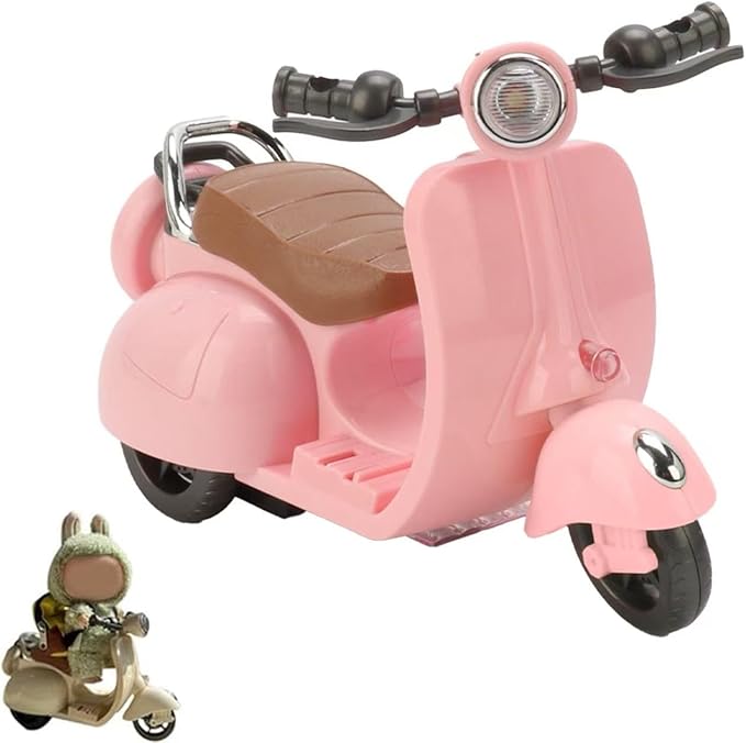 Scooter Toy for Labubu Toy with Light and Music, 360° Rotate Mini Motorcycle for Labubu, Cute Have a Seat for Labubu Accessories, Interactive Toys Desktop Decor for Doll, Battery Not Included (Pink)