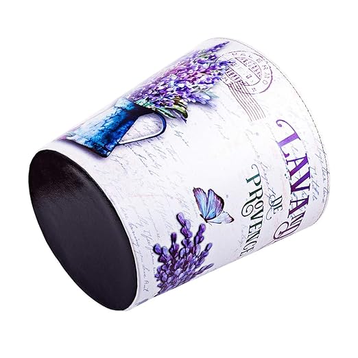 Scakbyer 10L/2.64 Gallon Trash Can, Decorative Waste Basket, PU Leather Waste Paper Basket, Waterproof Garbage Can for Bathroom, Bedroom, Office, Kitchen and Living Room - Lavender