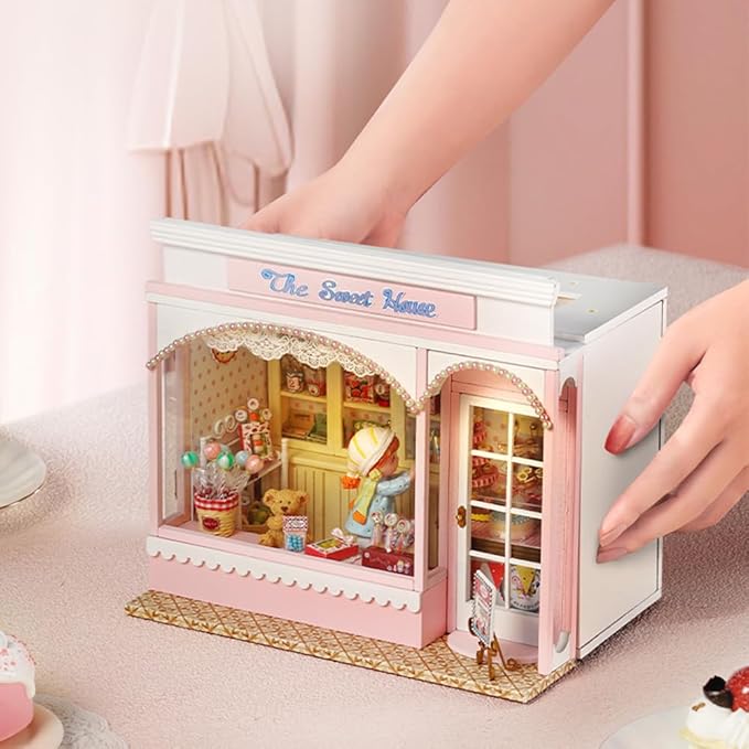 Miniature House Kit, Tiny House Kit with LED Light, DIY Mini House Building Kits for Adults to Building, Unique Gift for Birthday Christmas, Sweet House