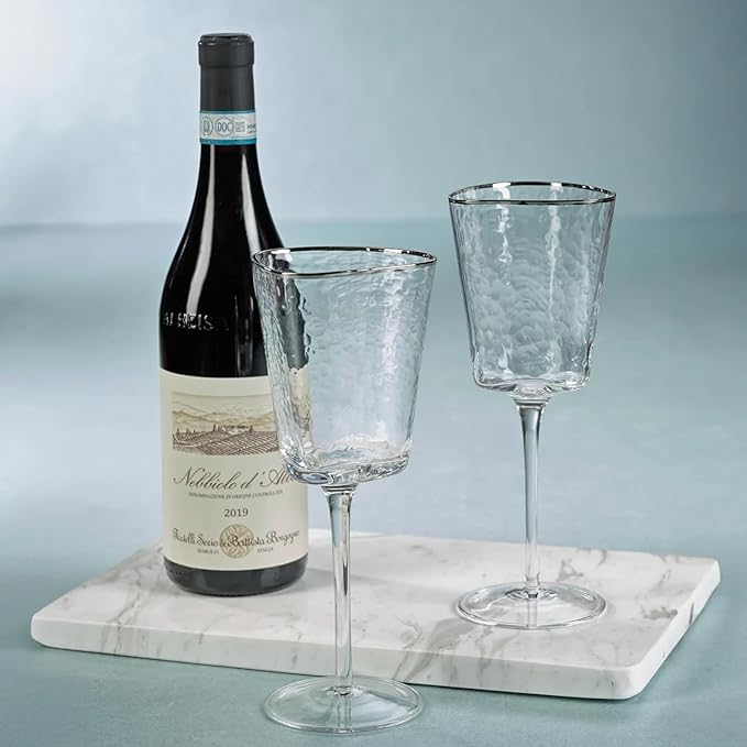 Zodax Aperitivo Triangular Stemware or Glassware - Clear with Platinum Rim - Sets of 4 (Wine)