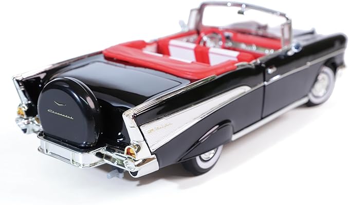 1957 Chevrolet Bel Air Alloy Collector Model Car - 1:18 Scale Classic Replica with Chrome Accents, Opening Doors & Display Base - Iconic American Golden Age Sedan Model（Black）