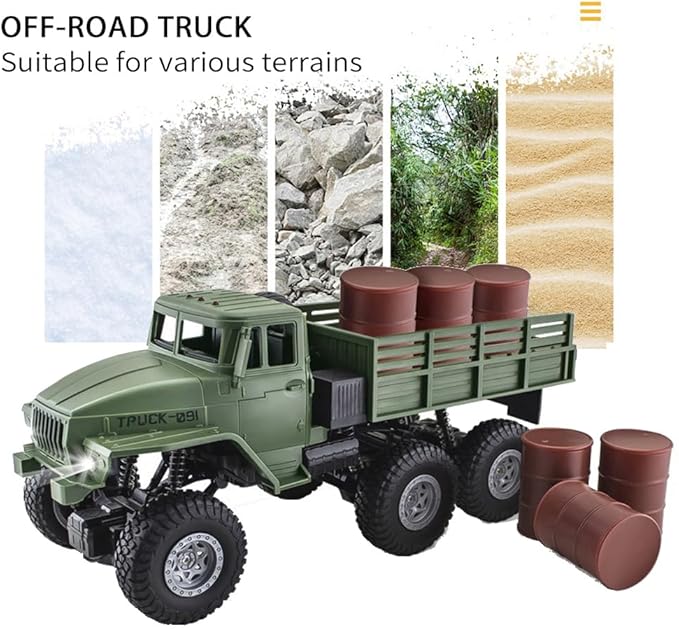 RC Military Truck, 1:16 Military Carrier Car Off-Road Crawler Transpotr Truck 6WD with LED Light for Teen Adults