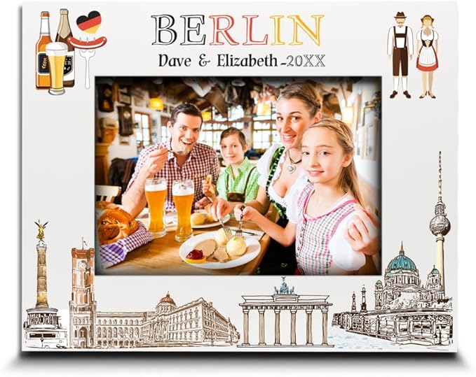 BELLA BUSTA-Personalized Europe Travel Picture Frame– Custom Print Photo Frame with City & Country-Honeymoon, Vacation, Adventure, Favor Keepsake (Berlin (5x7 Horizontal))