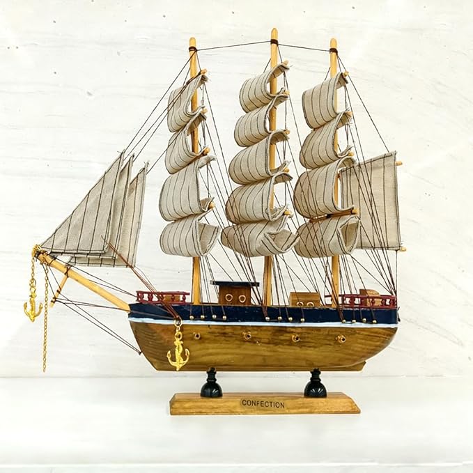 Model shipHandmade Crafts Sailing Ocean Theme Smooth Sailing Model Mediterranean Sailing Wooden Sailing Boat Suitable for Home Office Desktopssailboat Model(Brown) Ship