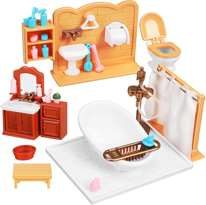 Wakauto 1:12 Scale Dollhouse Bathroom Furniture Set - Miniature Bathtub, Sink & Cabinet with Realistic Details for Adult Collectors and Creative Play, DIY Adornments and Display