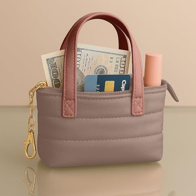 MyfavoriteK Cute Mini Tote Keychain Fancy Coin Pouch Charm Stylish Purse Key Chain for Women Novelty Puffer Handbbag Key Ring