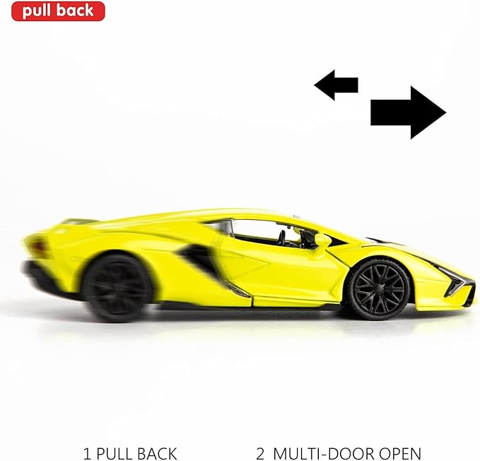BDTCTK Lamborghini Sián FKP37 Diecast Car Models,1/36 Zinc Alloy Toy Pull Back Vehicles Toy Cars for Toddlers Kids Boys Girls Gift (Yellow)