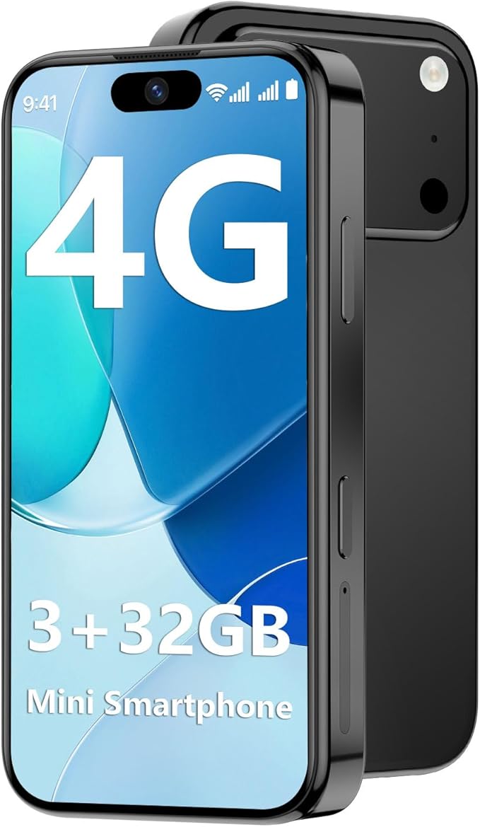 BLKE AIR Mini Phone 4G Unlocked 3+32GB Mini Smartphone with 3.7'' HD Touch Screen 2000mAh Battery Compact Backup World's Smallest Phone for Kids & Students GPS Dual SIM Face ID Black | 4G Unlocked 3+32GB
