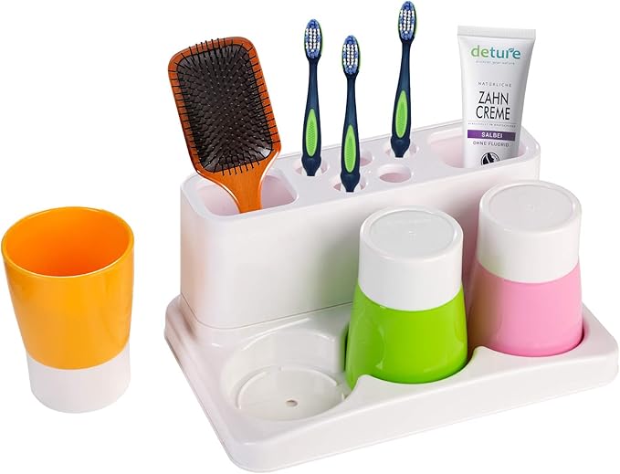 Aebeky Toothbrush Holder Kids Family Set for Bathroom Storage Organizer (Orange+Green+Pink)