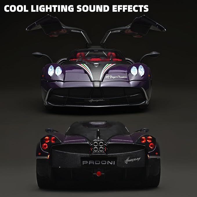 Car Toys for Boys 1 18 Scale Diecast Cars Compatible for Pagani Huayra Dinastia Model Car Kits Collection,Metal Pull Back Cars with Light and Sound,Toy Cars for Boys Age 4-7（Purple）