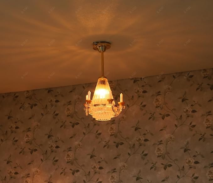 iLAND 1/12 Scale Accessories of Dollhouse Lights, Classic Miniature Lamp for Dollhouse Decoration, Brilliant Candle Chandelier w/Plug