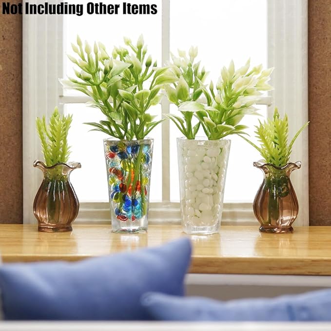 Odoria 1/12 Miniature Potted Plants 4Pcs and Flower in Vase 10Pcs Dollhouse Decoration Accessories