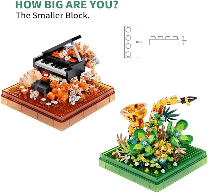 Kadablk Musical Instruments Micro Blocks Building Sets,Classical Famous Building Block Set,1500 PCS for Adults and Kids,Piano and Saxophone with Clear Plastic Cover