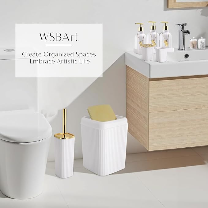 WSBArt 17PCS Bathroom Accessory Set Bathroom Set Gold Bathroom Accessories,Toilet Brush, Trash Can, Qtip Holder Dispenser& 3PCS Soap Dispenser