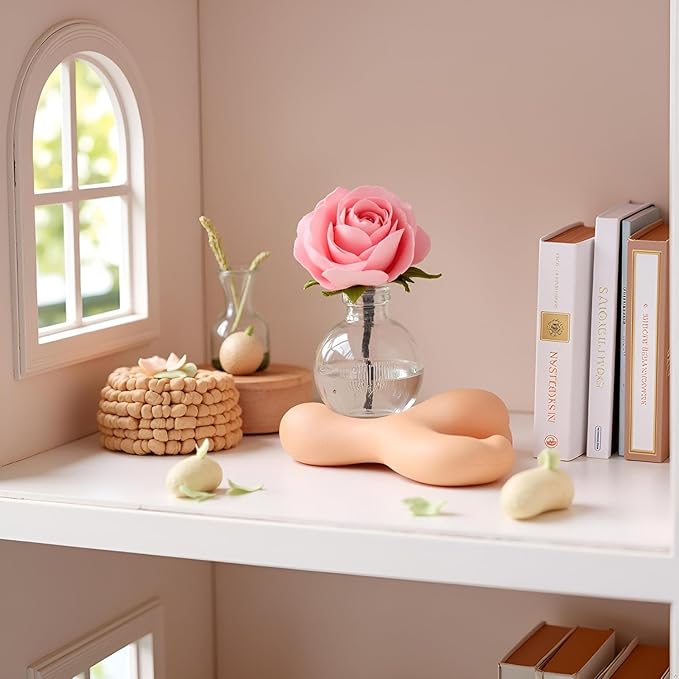 2Pcs Mini Dollhouse Miniature Vase Micro Landscape Colorful Flower Glass Bottle Miniature Decoration for 1:12 Scale Dollhouse Scene Props Décor Accessoriesecor (Pink)