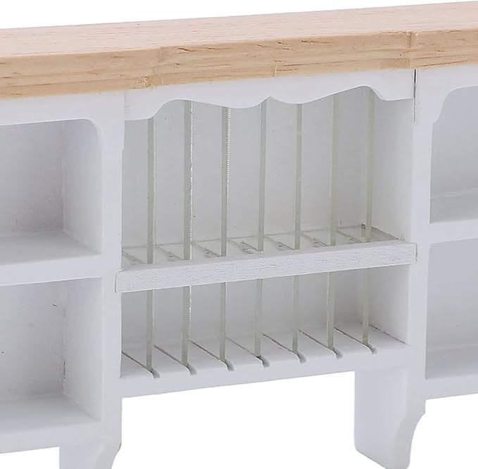 1/12 Miniatura Storage Cabinet Wall Mounted Hand Painted Dollhouse Cupboard Crafted Mini Shelf(White)