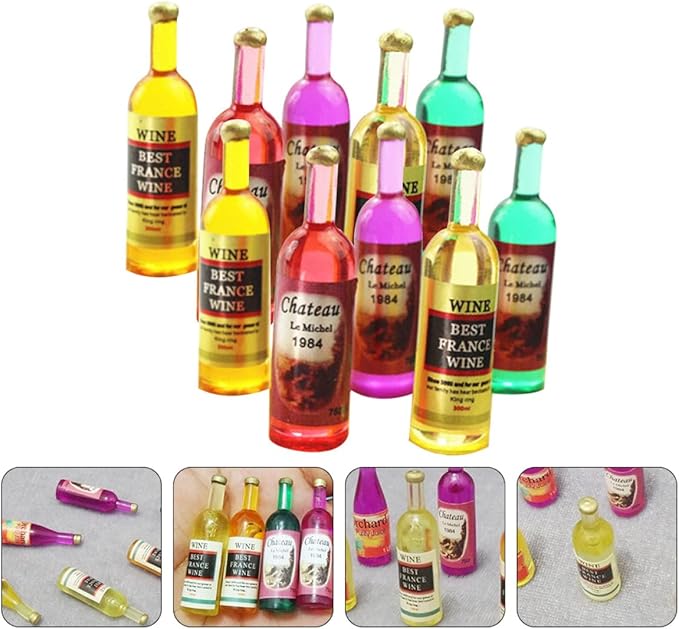 EXCEART 54pcs Miniature Wine Bottles for Dollhouse Ornaments Lovely Bottle Realistic Colors and Shapes for Home Decoration and Collecting Mixed Styles