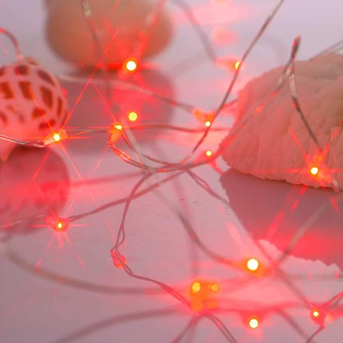 Ariceleo Led Fairy Lights Battery Operated, 2 Packs Mini Battery Powered Copper Wire Starry Fairy Lights for Bedroom, Christmas, Parties, Wedding, Centerpiece, Decoration (5m/16ft Red)