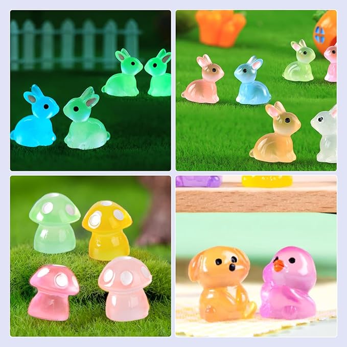 JIUDUOYUAN 250 Pcs Luminous Mini Resin Animals Tiny Mini Figurines Glow in The Dark Garden Miniatures Animal for Micro Dollhouse Landscape Fairy Garden Decorations