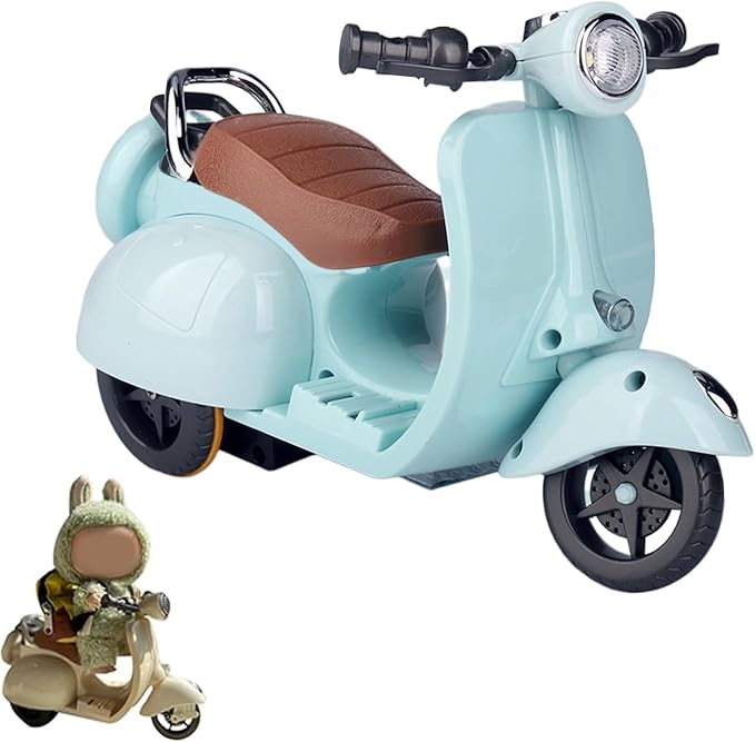 Scooter Toy for Labubu Toy with Light and Music, 360° Rotate Mini Motorcycle for Labubu, Cute Have a Seat for Labubu Accessories, Interactive Toys Desktop Decor for Doll, Battery Not Included (Blue)