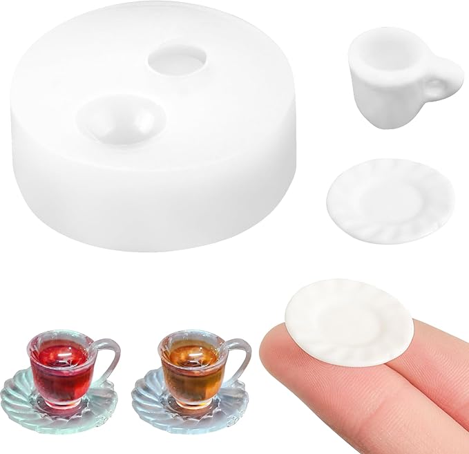 Mini Cup Coaster Shape Resin Silicone Molds 3D Tiny Cups Epoxy Casting Molds for DIY Micro Resin Dollhouse House Kitchen Miniatures Landscape Decor