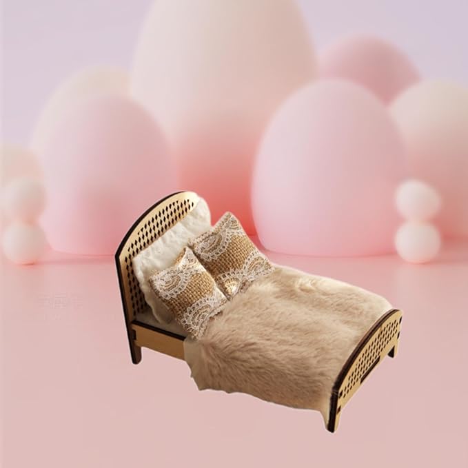 1:12 Scale Dollhouse Double Bed Miniature Bed DIY Scene Bedroom Micro Scene Mini Bed Accessory Miniature Dollhouse Furniture