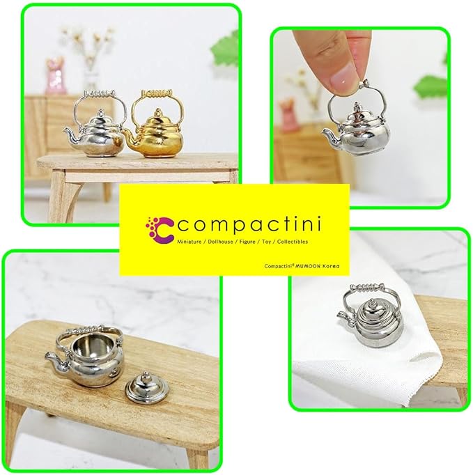 Miniature Set 1:12 Scale Models Dollhouse Accessory Coffee Pot Cup Beverage Bottle Kettle (Alloy Kettle Silver)