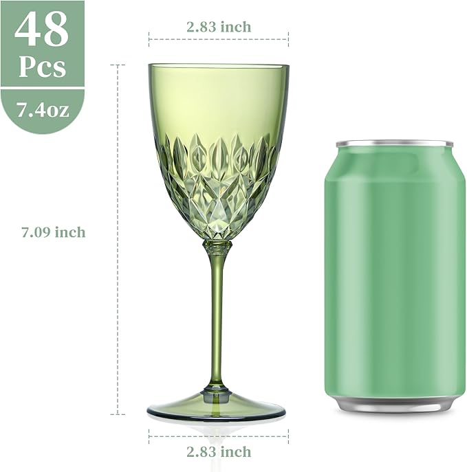 SKLENICE Green Plastic Wine Glasses 7.4oz Plastic Goblet Glasses with Stem Detachable Disposable Crystal Glasses Wedding Glassware Set For Wine Ceremony Anniversary Reception (48, Green)