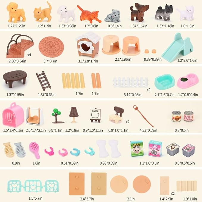 67 PCS Cat and Dog Pet Figurine Playset, Pretend Play Toy for Kids Creative DIY Realistic Detailed, Educational Gift for Kids, Toddlers, Boys and Girls